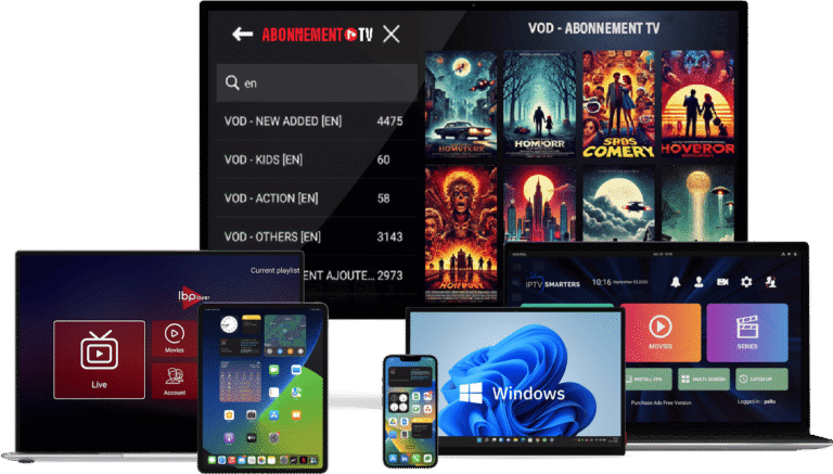 appareils multiples montrant que notre abonnement IPTV est pris en charge par plusieurs appareils